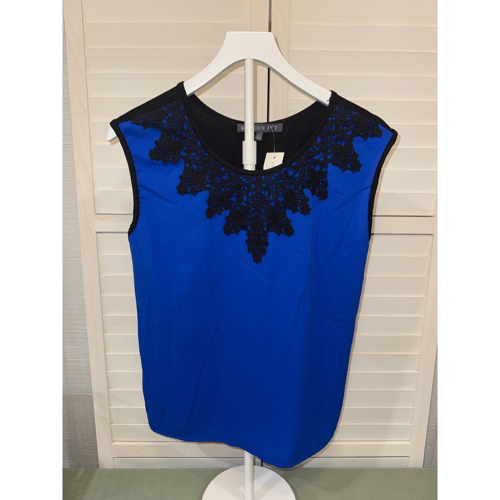 Brixon Ivy Sleeveless Top Womens Royal Blue Black Lace Trim Size M NWT